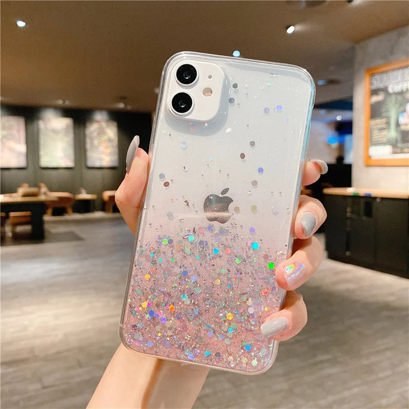 Cute Gradient Sequins Clear Glitter Phone Case For iPhones-Phone-case-Casever