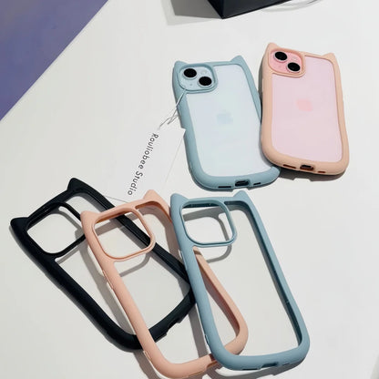 Cute Cat Ear Transparent Case For iPhone - Shockproof Soft Silicone Kawaii Funda