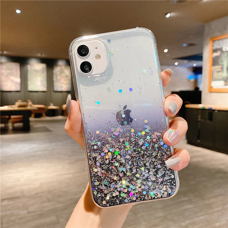 Cute Gradient Sequins Clear Glitter Phone Case For iPhones-Phone-case-Casever