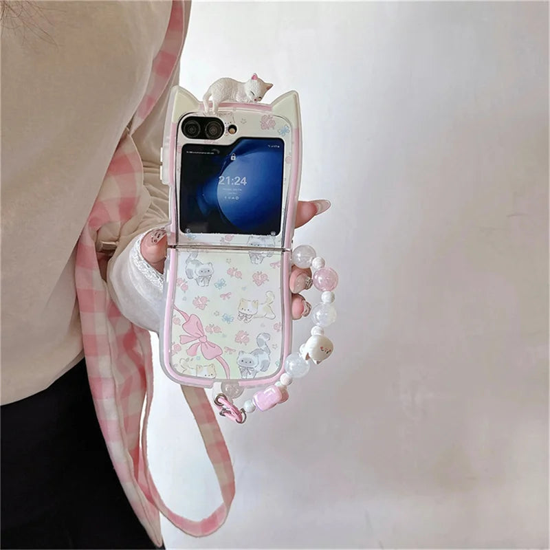 Korean Cute Cat Ear Phone Case for Samsung Galaxy Z Flip