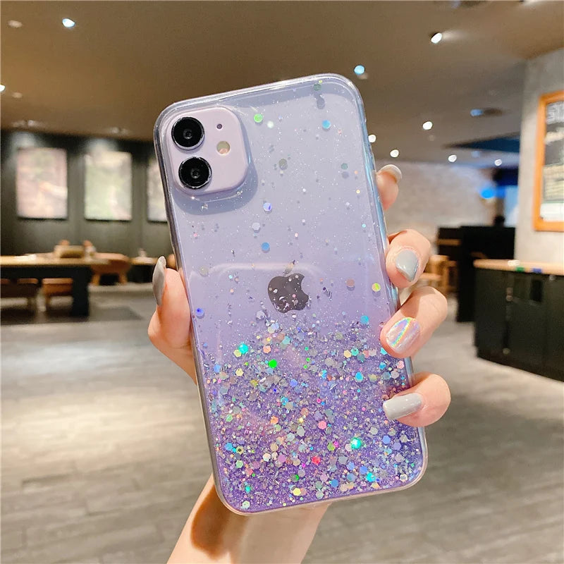 Cute Gradient Sequins Clear Glitter Phone Case For iPhones-Phone-case-Casever