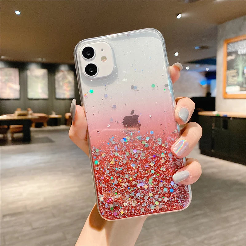 Cute Gradient Sequins Clear Glitter Phone Case For iPhones-Phone-case-Casever