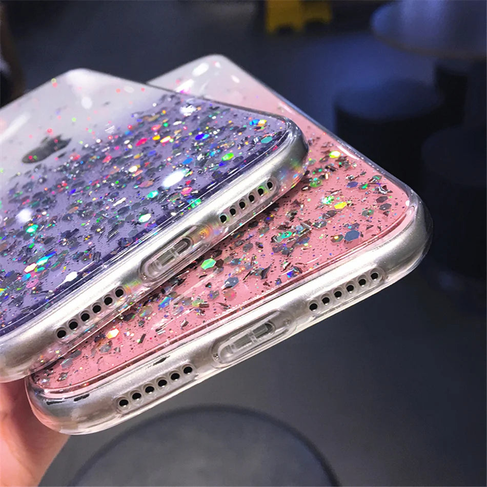 Cute Gradient Sequins Clear Glitter Phone Case For iPhones-Phone-case-Casever