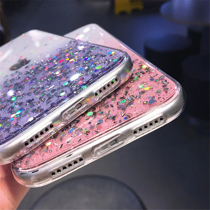 Cute Gradient Sequins Clear Glitter Phone Case For iPhones-Phone-case-Casever