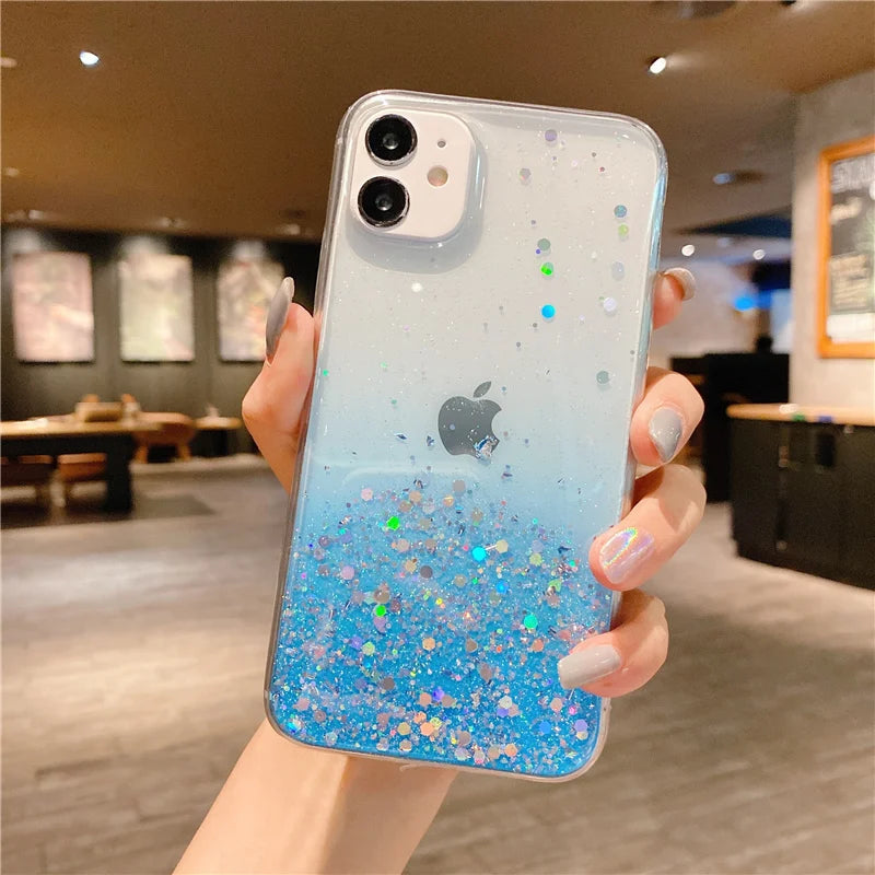 Cute Gradient Sequins Clear Glitter Phone Case For iPhones-Phone-case-Casever